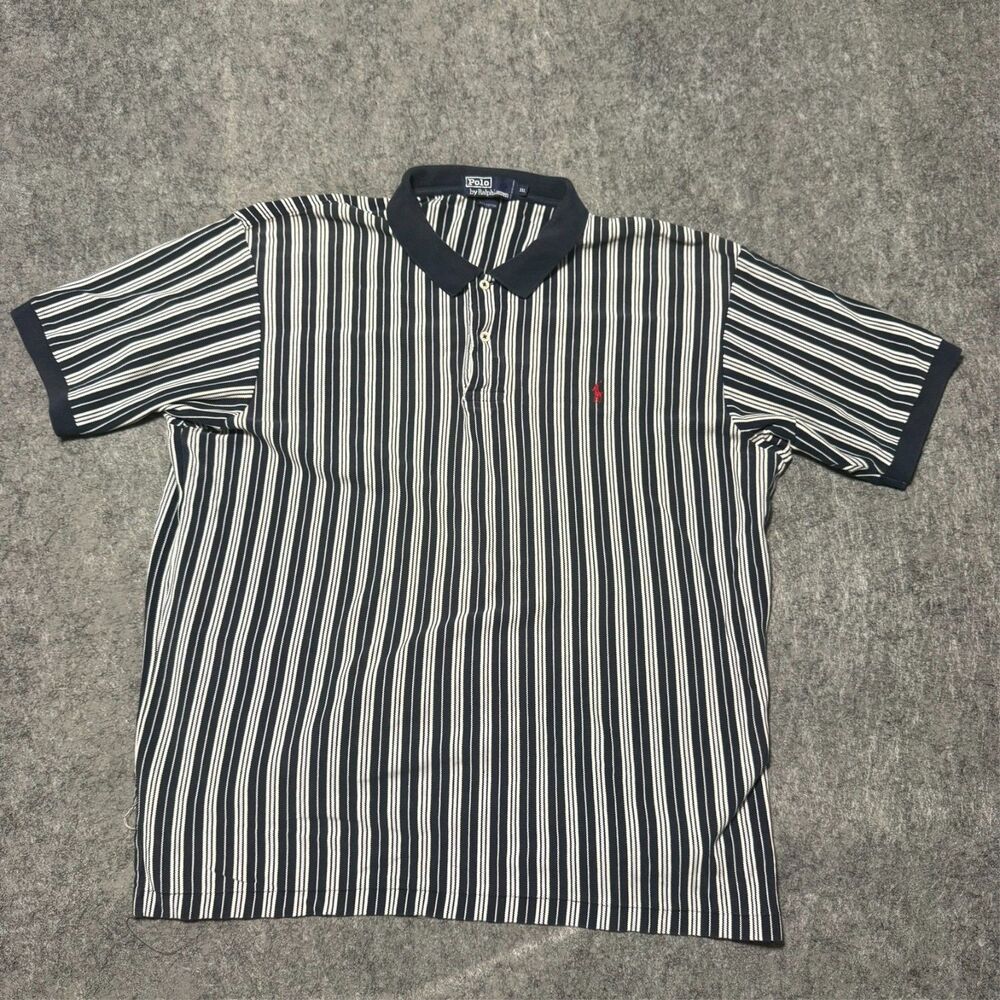 VTG 90s Polo Ralph Lauren Shirt Mens 2XL Vertical Stripe Knit Polo Black White